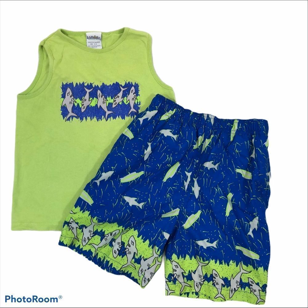 Kidlooks Boys 5/6 Shark Swim‎ Set Tank Top & Trunks